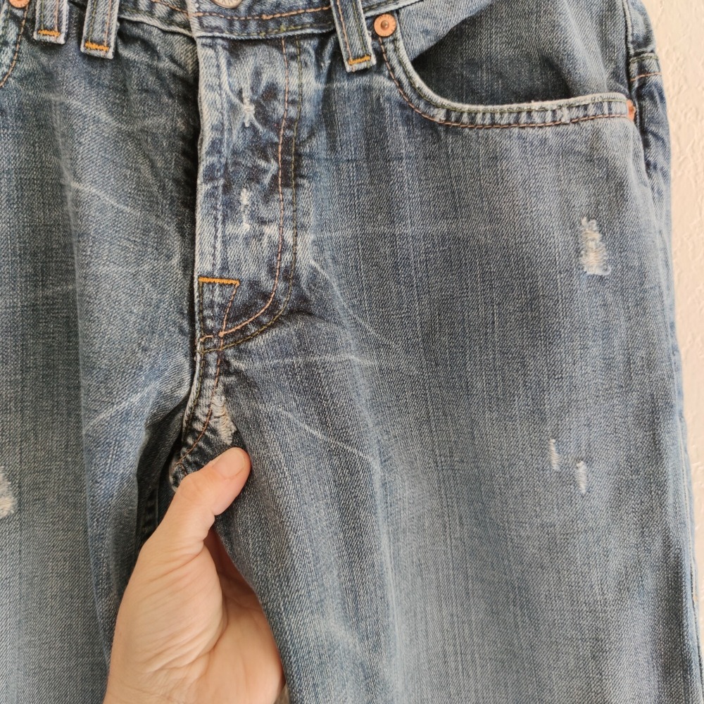 Armani Exchange Loose Straight Denim Jeans Stain Indigo Button Distress‎ 29 X30" - Picture 2 of 10